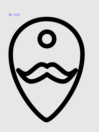 Le géotag redessiné, avec une nouvelle moustache, en noir et blanc